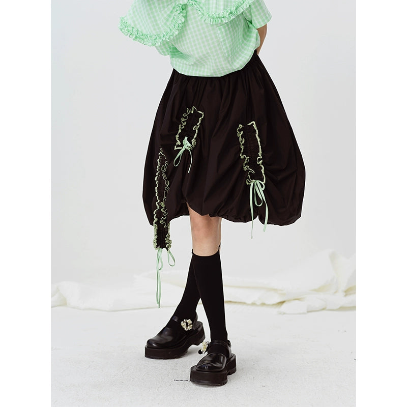 Flower Bud Contrasting Lace Irregular High Waist Half Skirt NA5383