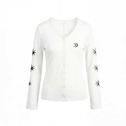 Star Print Button V-Neck Knit Cardigan NA8945