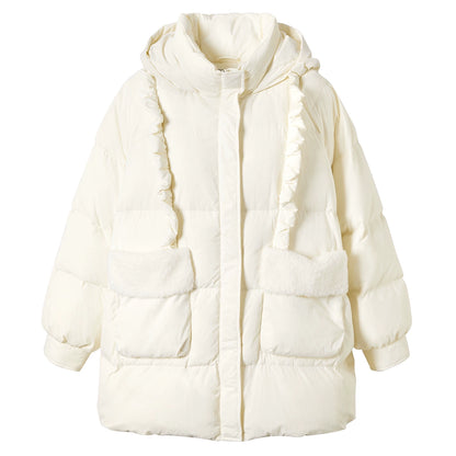 Ruffle-Trimmed White Duck Down Jacket NA6948