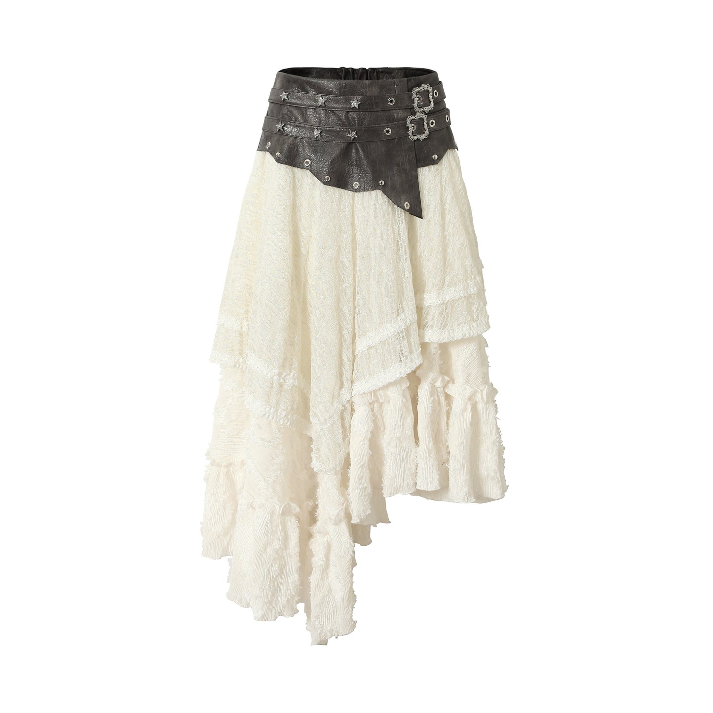 Asymmetric Lace Layered Belt Detail Skirt NA9003