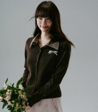 Shirt Collar Wool College Knit Cardigan NA8797