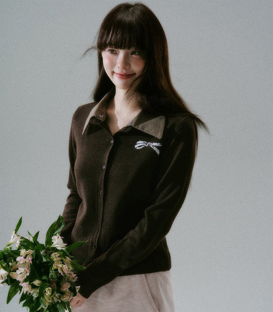Shirt Collar Wool College Knit Cardigan NA8797