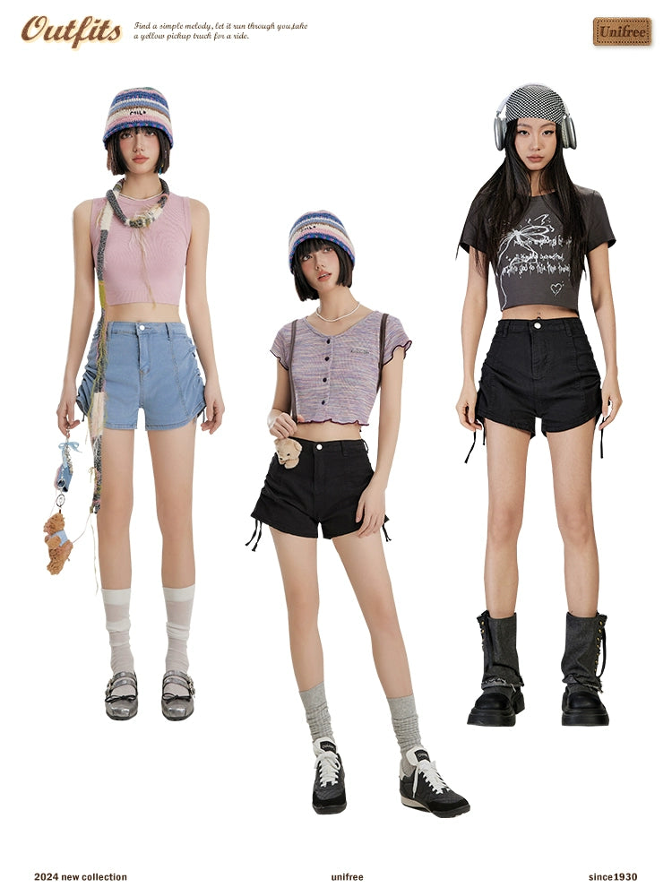 Side Drawstring Denim Short Pants  NA3389