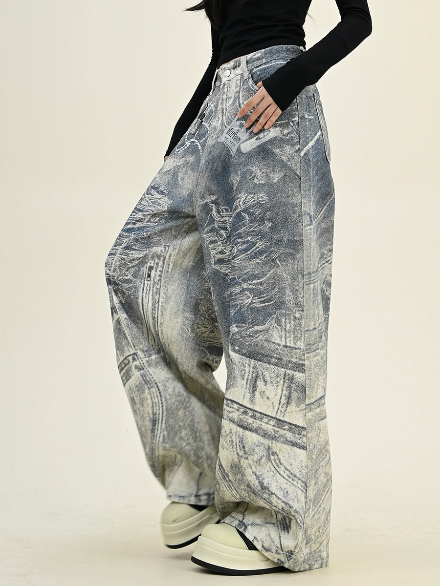 Oversize Keychain Print Wide-Leg Denim Jeans NA6292