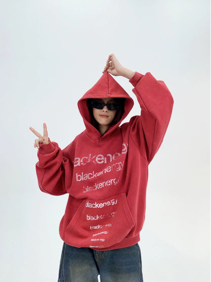 Letter Print Oversize Washed Hoodie NA2860