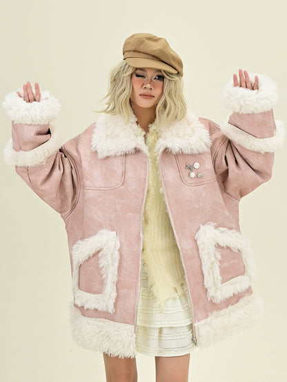 Fake Fur Oversize PU Leather Jacket NA6404