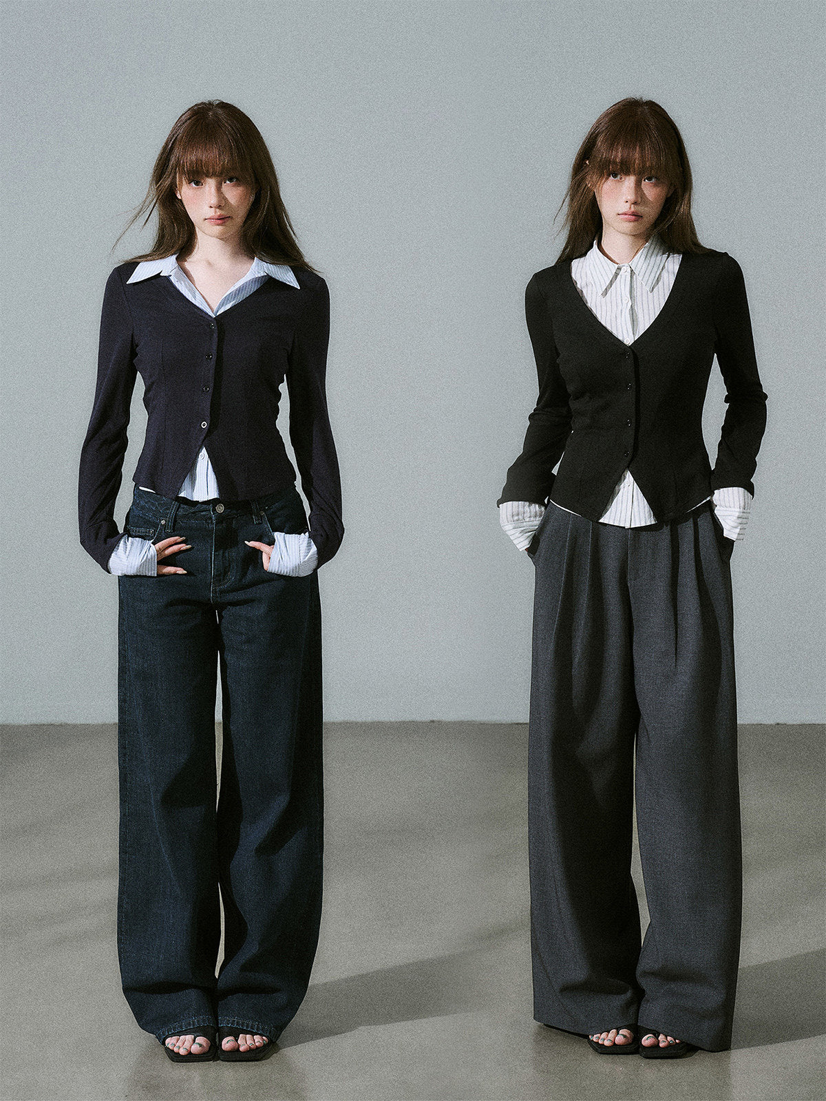 Layered Lyocell Wool Stripe Office Commuter Kinit Cardigan NA8807