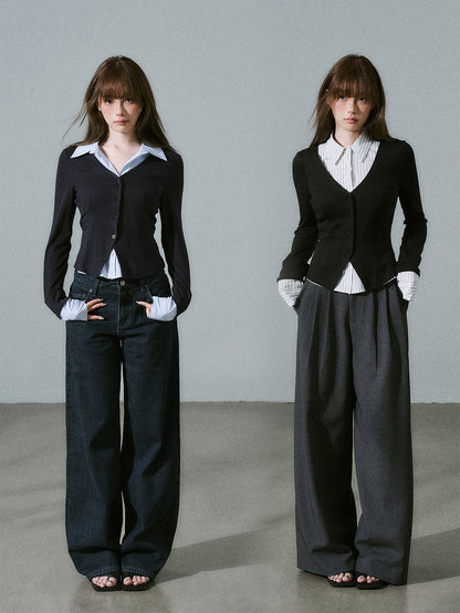 Layered Lyocell Wool Stripe Office Commuter Kinit Cardigan NA8807