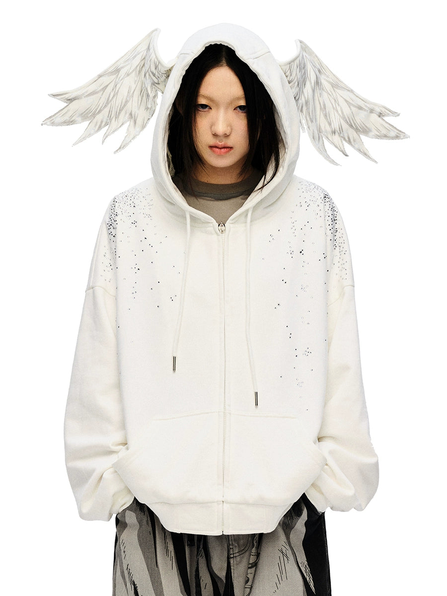 Rhinestone Angel Zipper Hoodie NA6677