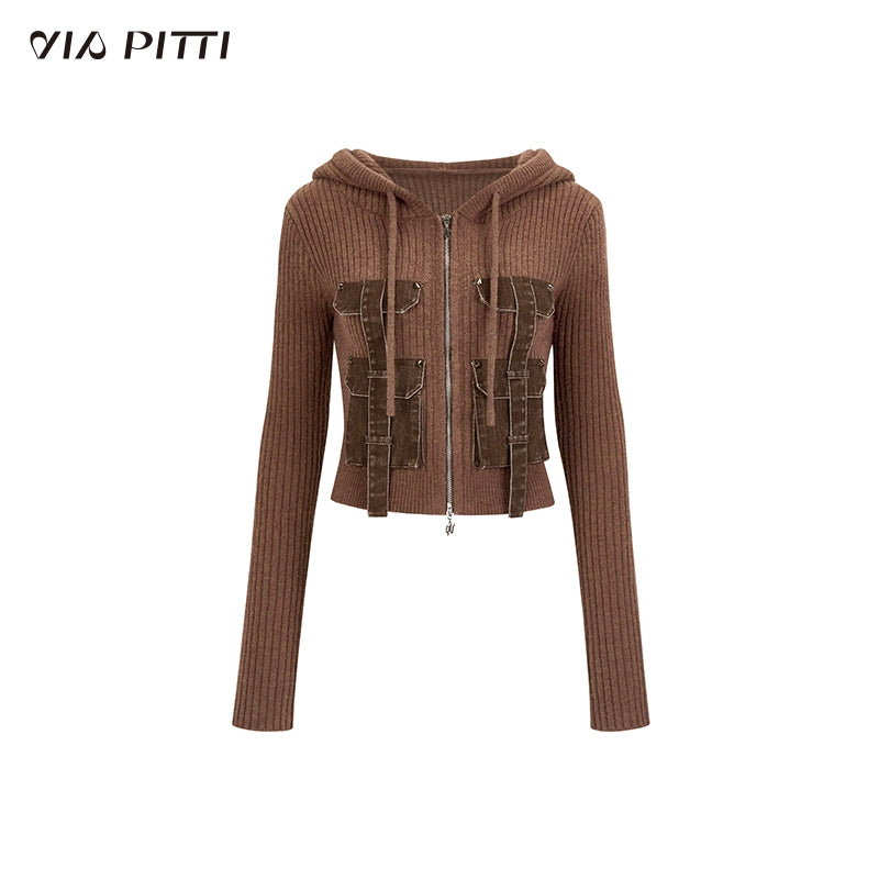 Patchwork Hooded Knit Cardigan NA4758