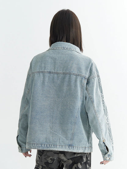 Rose Embroidery Oversize Denim Jacket NA2735