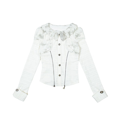 Puff Collar Fitted Long Sleeve Shirt NA8349