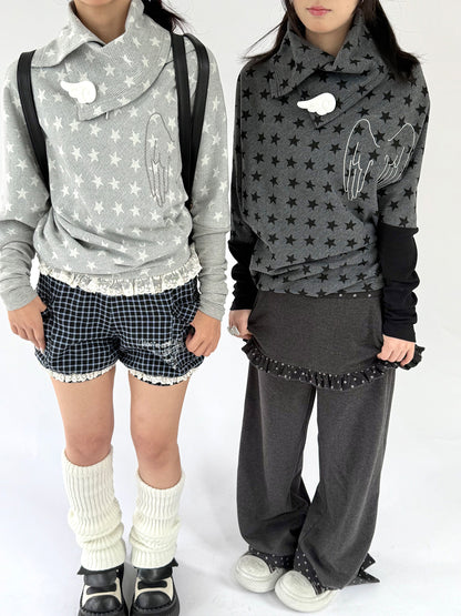 Star Print Wing Detail Layered Long Sleeve T-Shirt NA9304