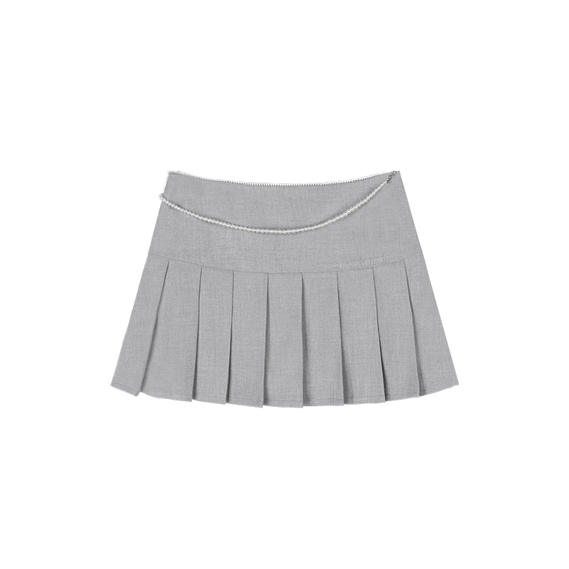 With Pearl Chain High Waist Pleated Skirt NA3964