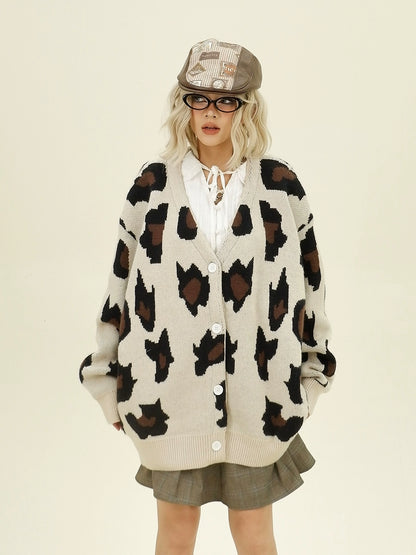 Leopard Print Oversize Knit Cardigan NA6352