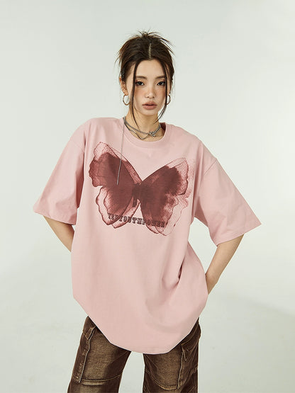 Butterfly Print Oversize Short Sleeve T-Shirt NA2649