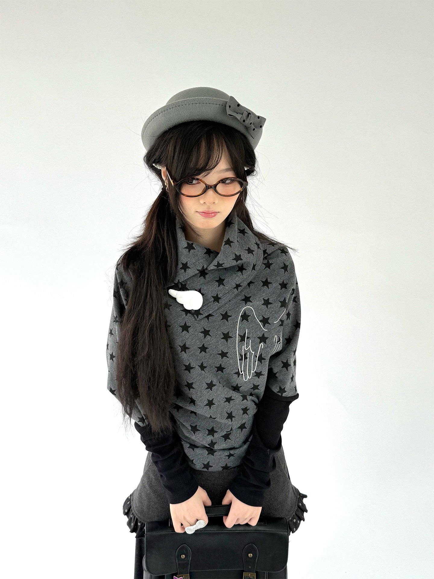 Star Print Wing Detail Layered Long Sleeve T-Shirt NA9304