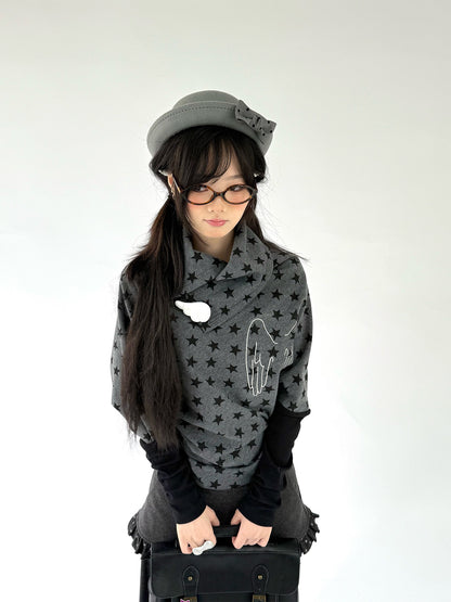 Star Print Wing Detail Layered Long Sleeve T-Shirt NA9304