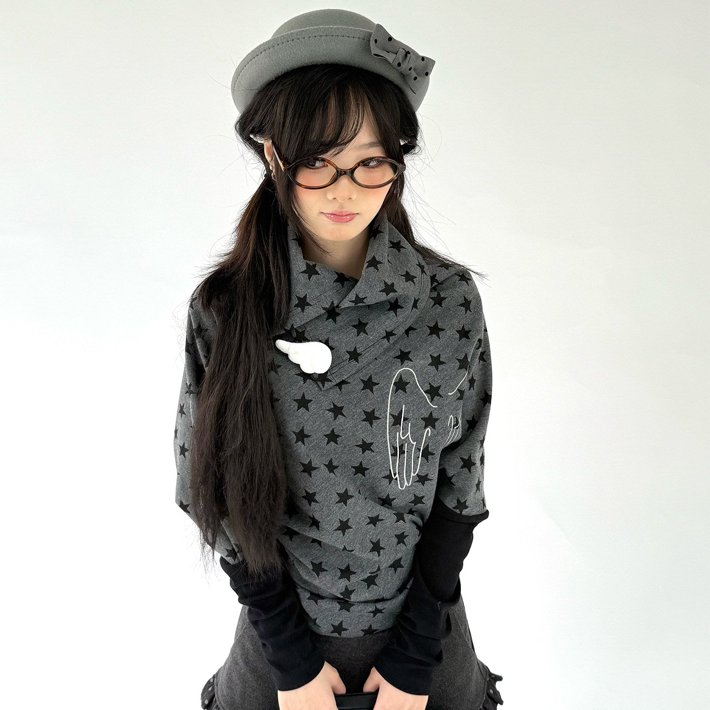 Star Print Wing Detail Layered Long Sleeve T-Shirt NA9304