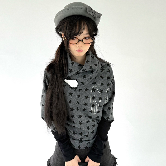 Star Print Wing Detail Layered Long Sleeve T-Shirt NA9304