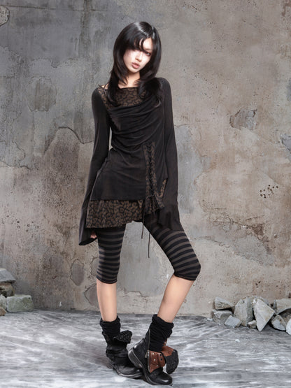 Original Vintage Dark Punk Color Block Fake Two-Piece Blouse NA8351