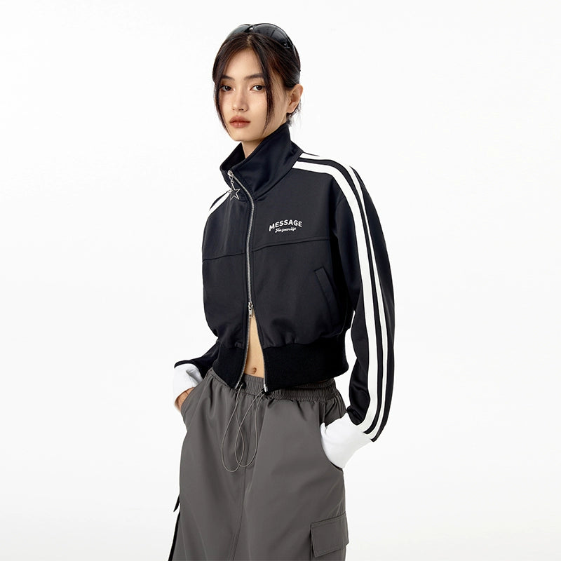 Sporty Double Zipper Cropped Jacket NA4025