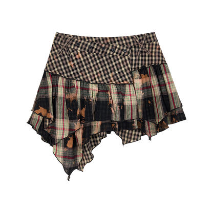 Patchwork Plaid Shirt & Patchwork Plaid Skirt Setup NA4721