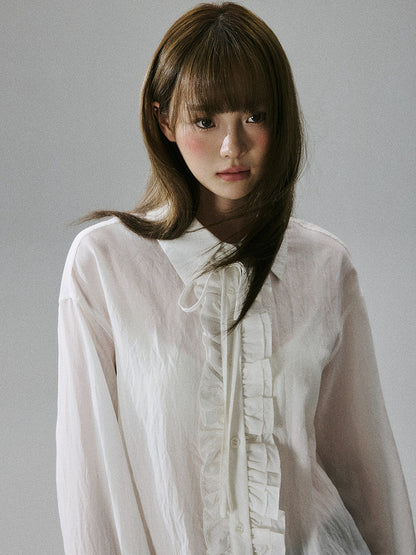 Wrinkled Lyocell Asymmetrical Bow Strap Sunscreen Long Sleeve Shirt NA8805