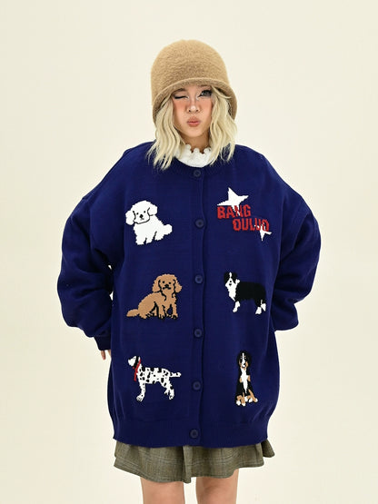 Cartoon Dog Knit Cardigan NA6414