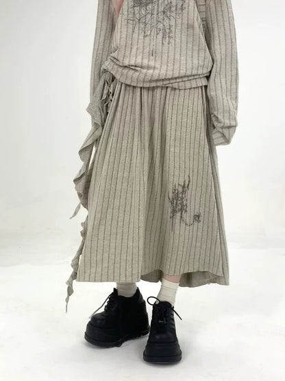 NA9274 Kasugano too original art student set Printed strappy skirt retro versatile autumn midi skirt A-line NA9274