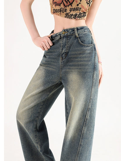 High Waist Wide-Leg Straight Denim Jeans NA3344