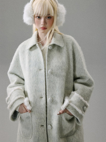 Cherry Blossom Tweed Water Ripple Bow Detachable Scarf Coat NA8818