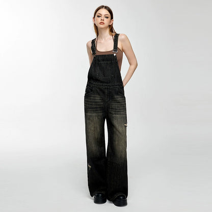 Washed Wide-Leg Straight Overalls NA4078