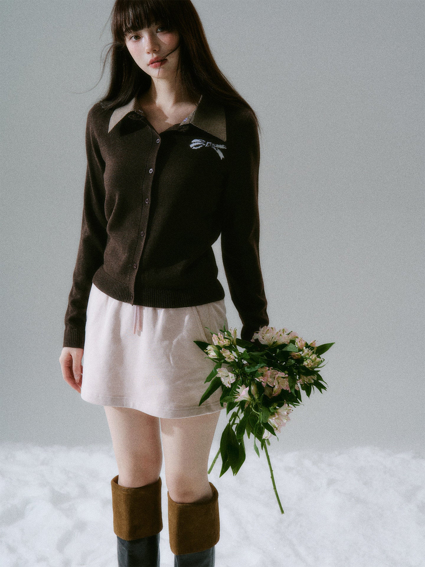 Shirt Collar Wool College Knit Cardigan NA8797