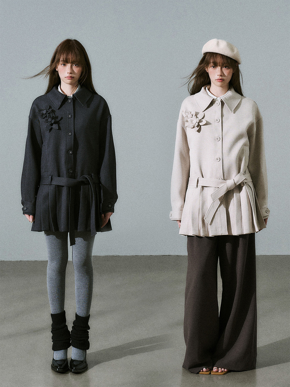 Flower Pleats Tencel Wool Trench Coat NA8817