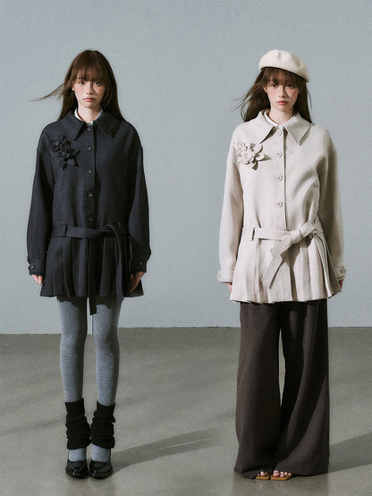 Flower Pleats Tencel Wool Trench Coat NA8817