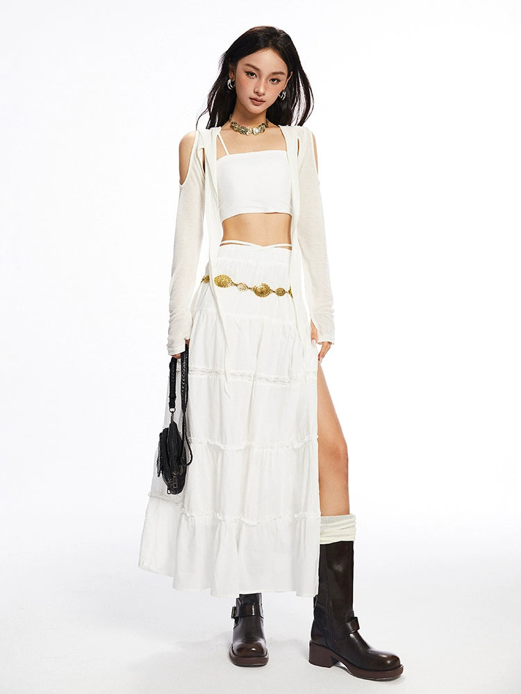 Lace Up A-line Skirt & Chain Belt NA4504