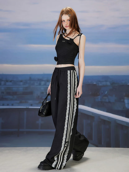 Lace Design Wide-Leg Straight Pants NA3504