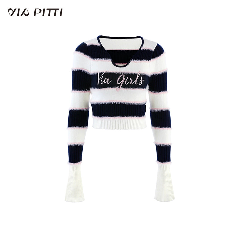 Slim Fit V-neck Striped Knit Sweater NA4765