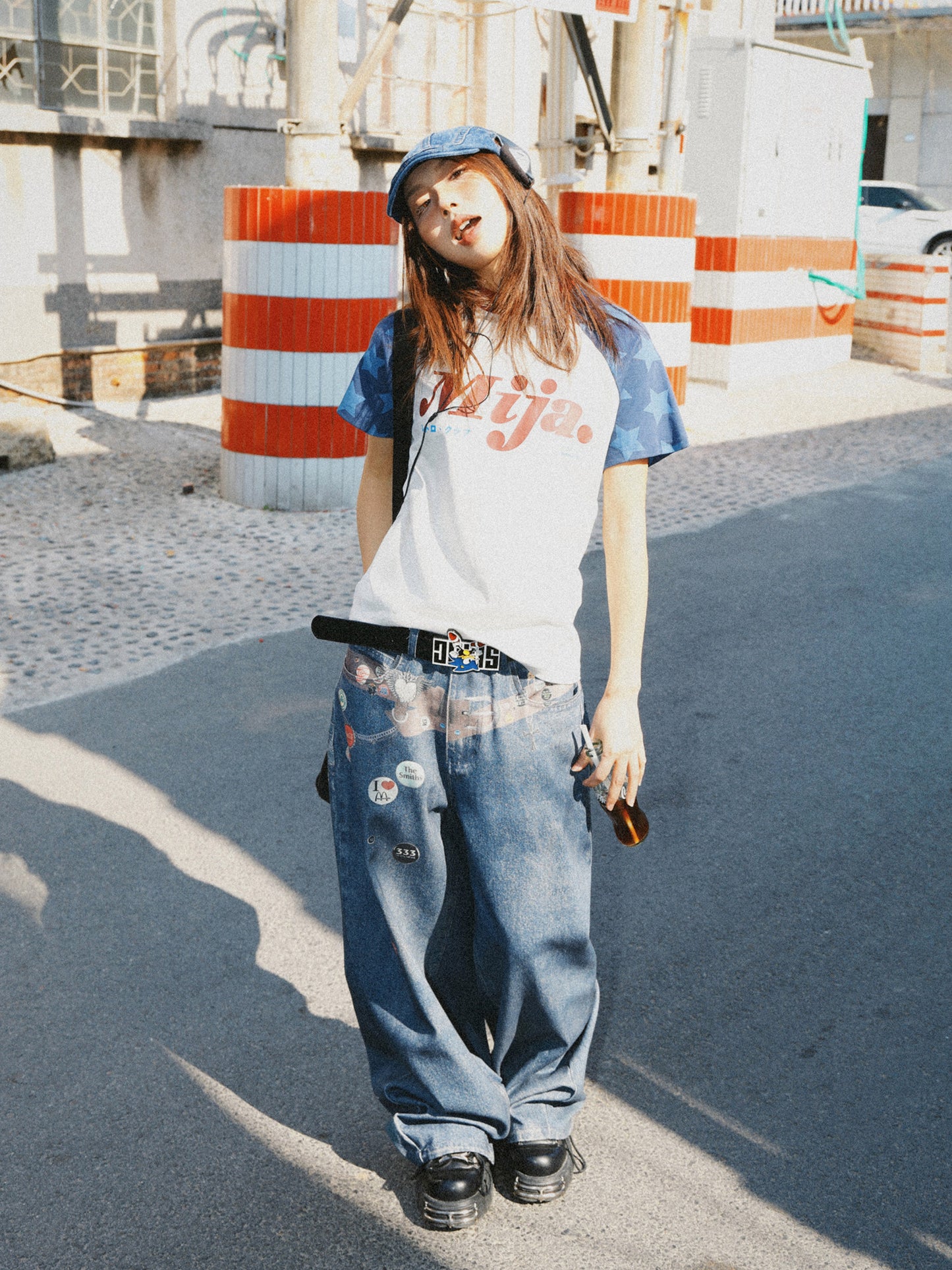 Raglan Sleeve Letter Print Fitted Short Sleeve T-Shirt NA9386