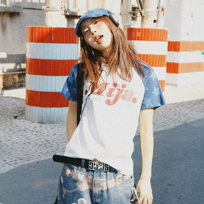 Raglan Sleeve Letter Print Fitted Short Sleeve T-Shirt NA9386