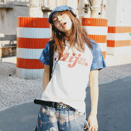 Raglan Sleeve Letter Print Fitted Short Sleeve T-Shirt NA9386