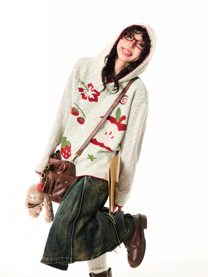 Fruit Pattern Knit Oversize Hoodie NA9351