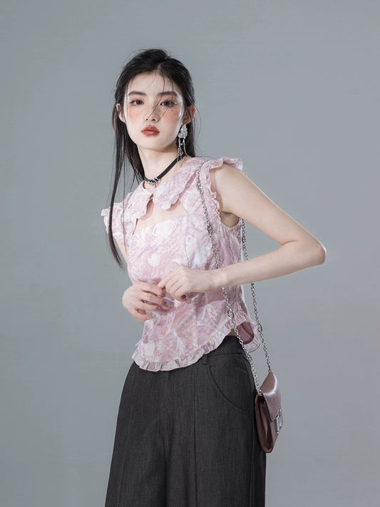 Floral Ruffle Sleevelss Shirt NA5550