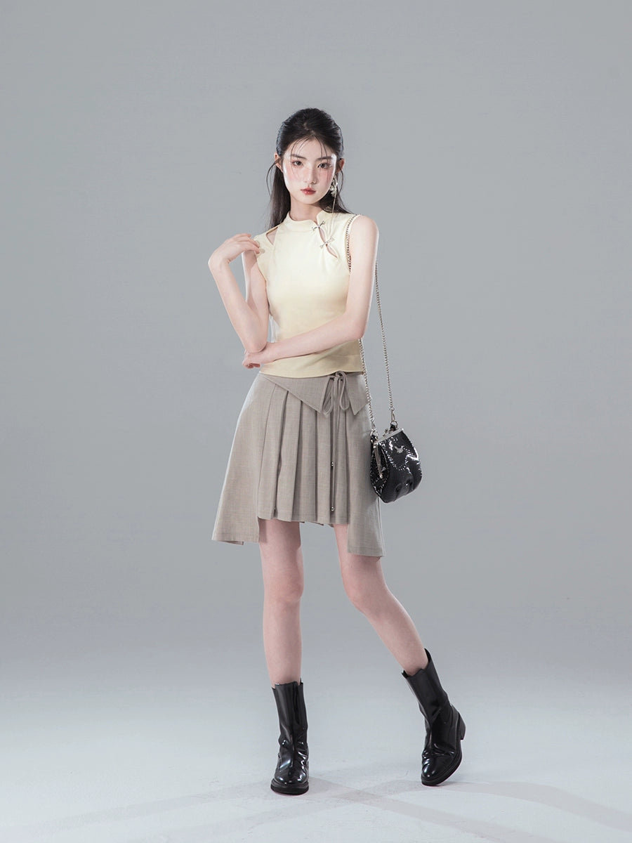 Lace Up Waistband Pleated Short Skirt NA5535