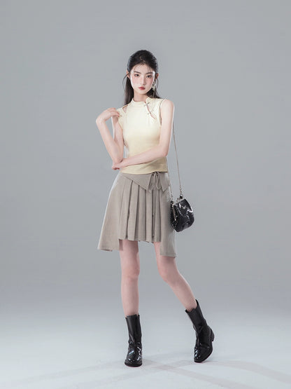 Lace Up Waistband Pleated Short Skirt NA5535