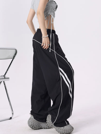 Wide Leg Curved Stripe Sporty Pants NA2888