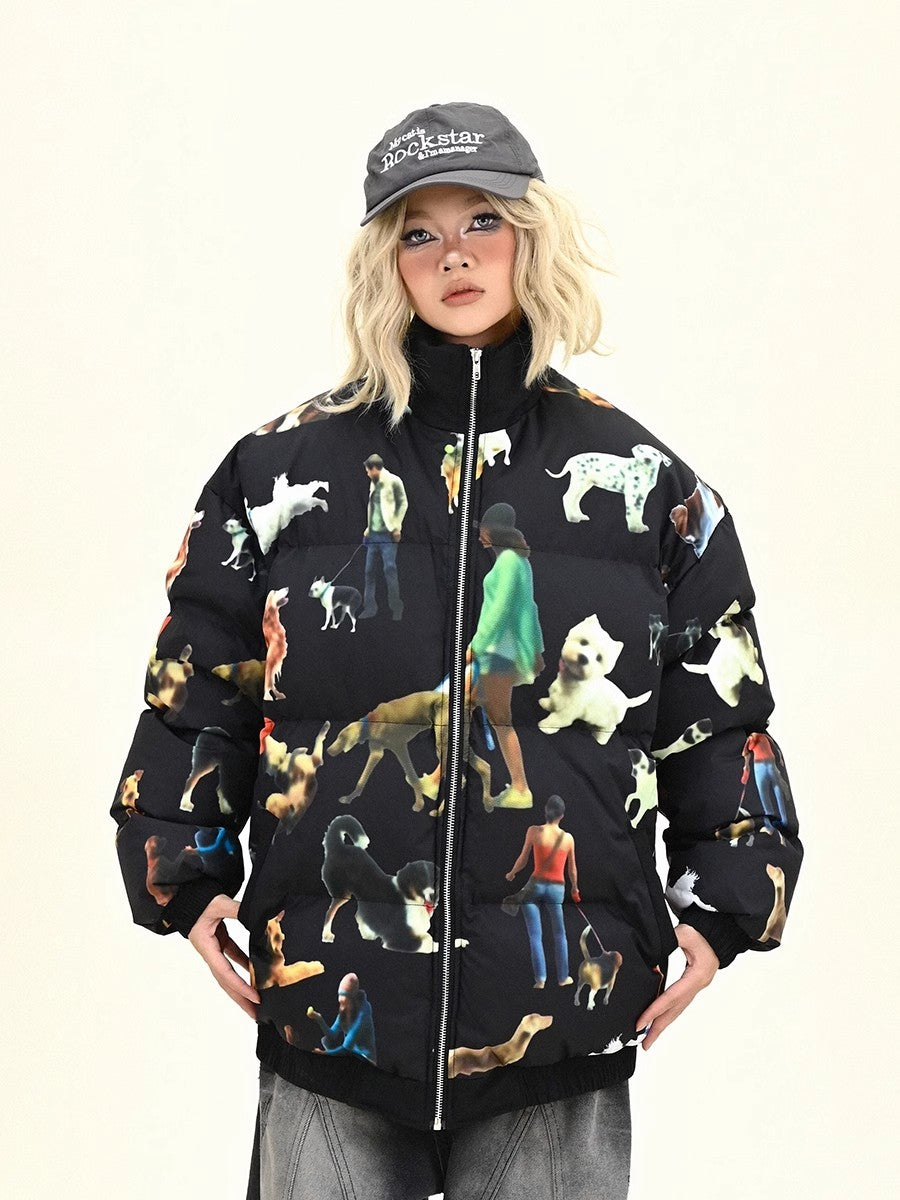 Graphic Stand Neck Oversize Puffer Jacket NA6316