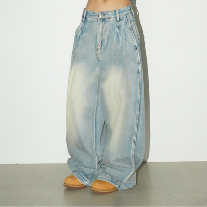 Washed Drape Wide Leg Denim Jeans NA9213