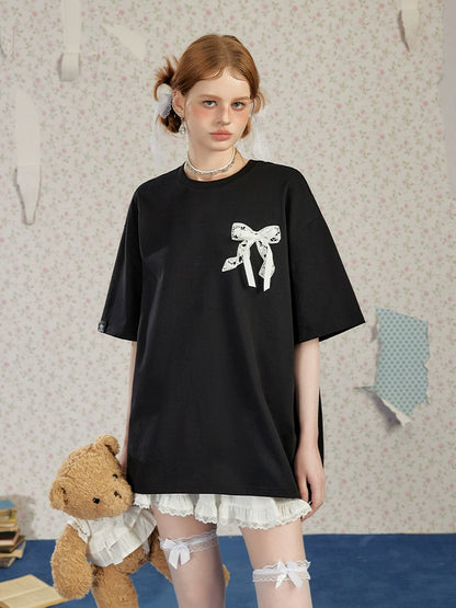 Bow Print Oversize Short Sleeve T-shirt NA3551